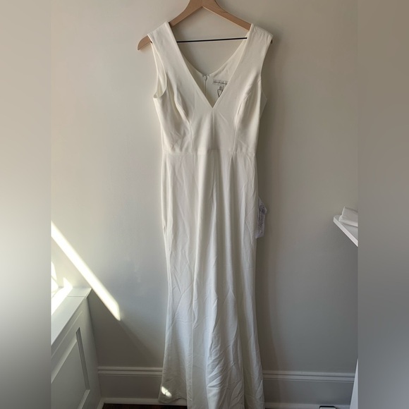 Dress The‎ Population Sandra Plunge Sheath Gown White Sz M - Picture 6 of 12